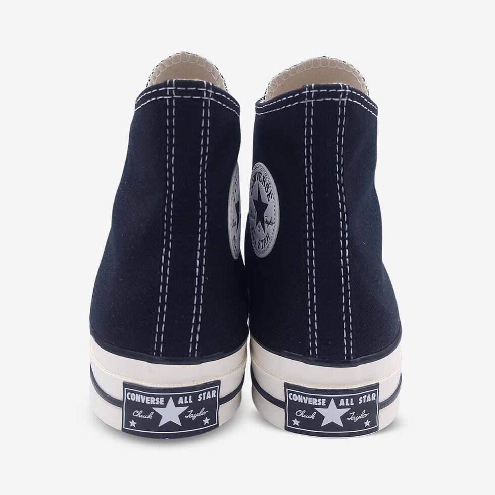 Back view of Converse Chuck 70 Black Boots showing signature “license plate” on heel.