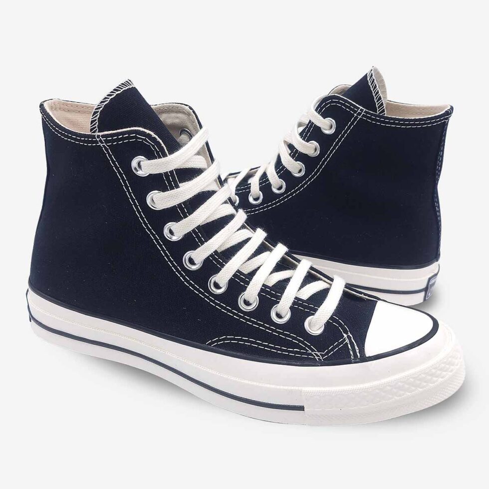 Mirrored pair of Converse Chuck 70 Black Boots in premium black canvas.