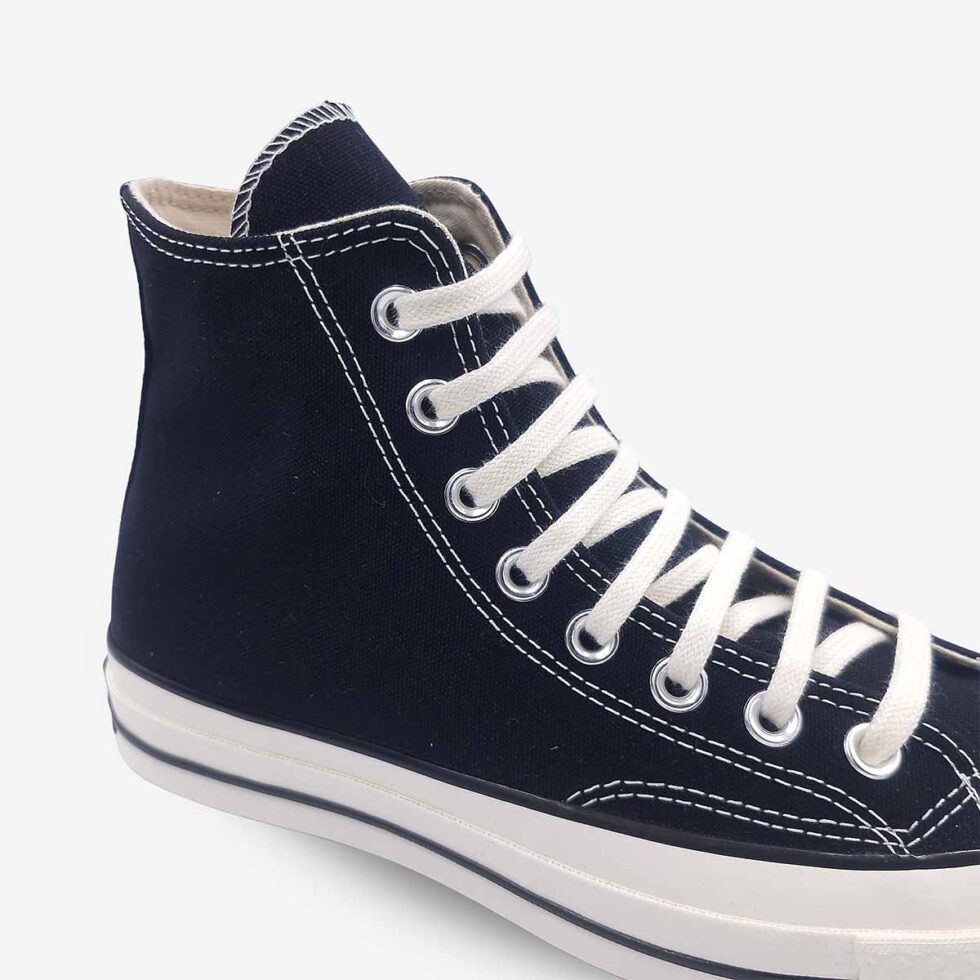 Close-up of Converse Chuck 70 Black Boots in premium black canvas.
