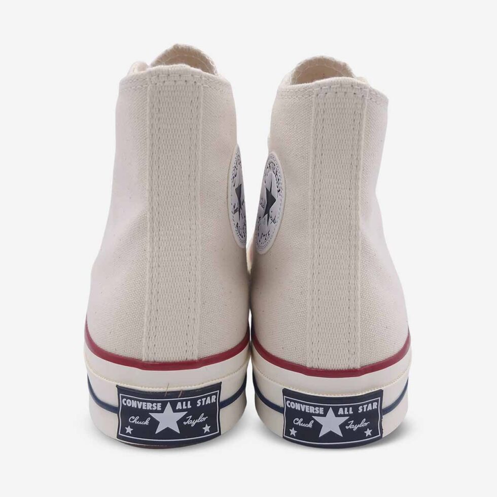 Back view of Converse Chuck 70 White Boots in Parchment showing signature “license plate” on heel.