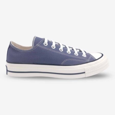 Side profile of Converse Chuck 70 Low Navy sneakers.