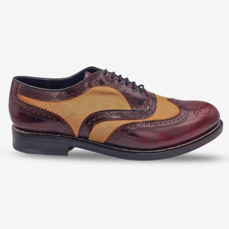 Side front view of Florsheim Mesh Oxford Shoes in burgundy and tan.