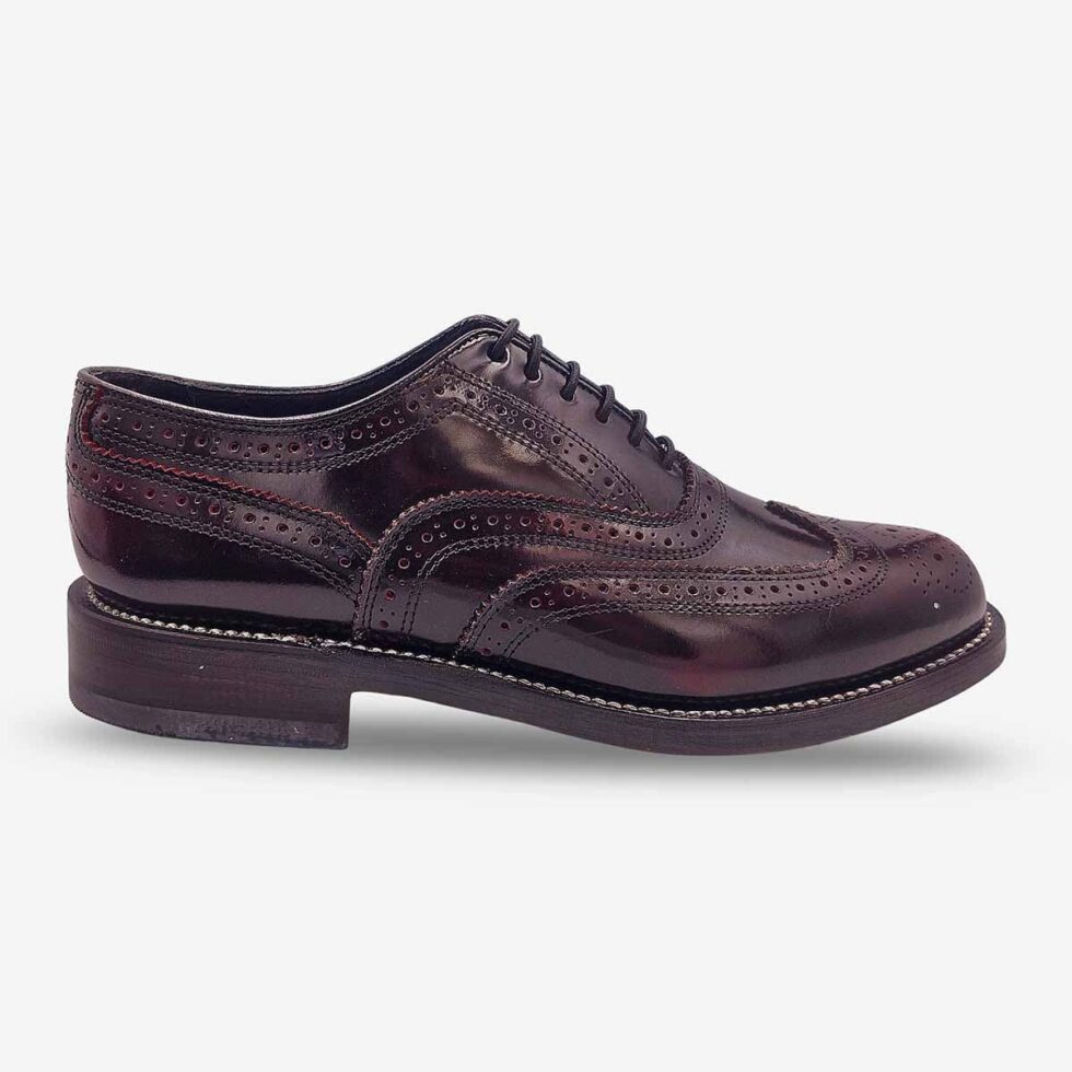 Side front view of Florsheim Cobbler Wingtip Shoes in burgundy.