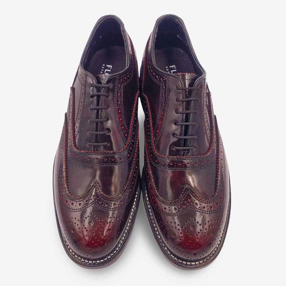 Top view of Florsheim Cobbler Wingtip Shoes in burgundy.