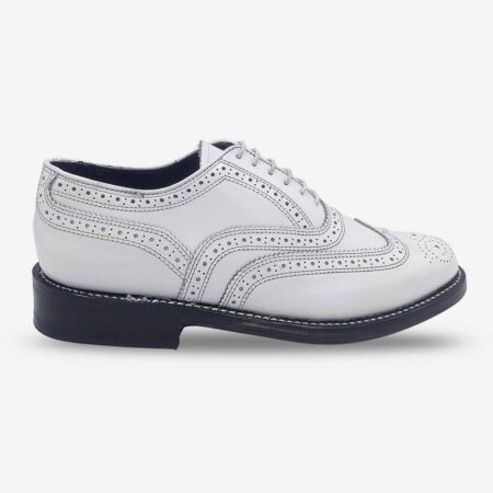 Side front view of Florsheim Cobbler Wingtip Shoes in white.