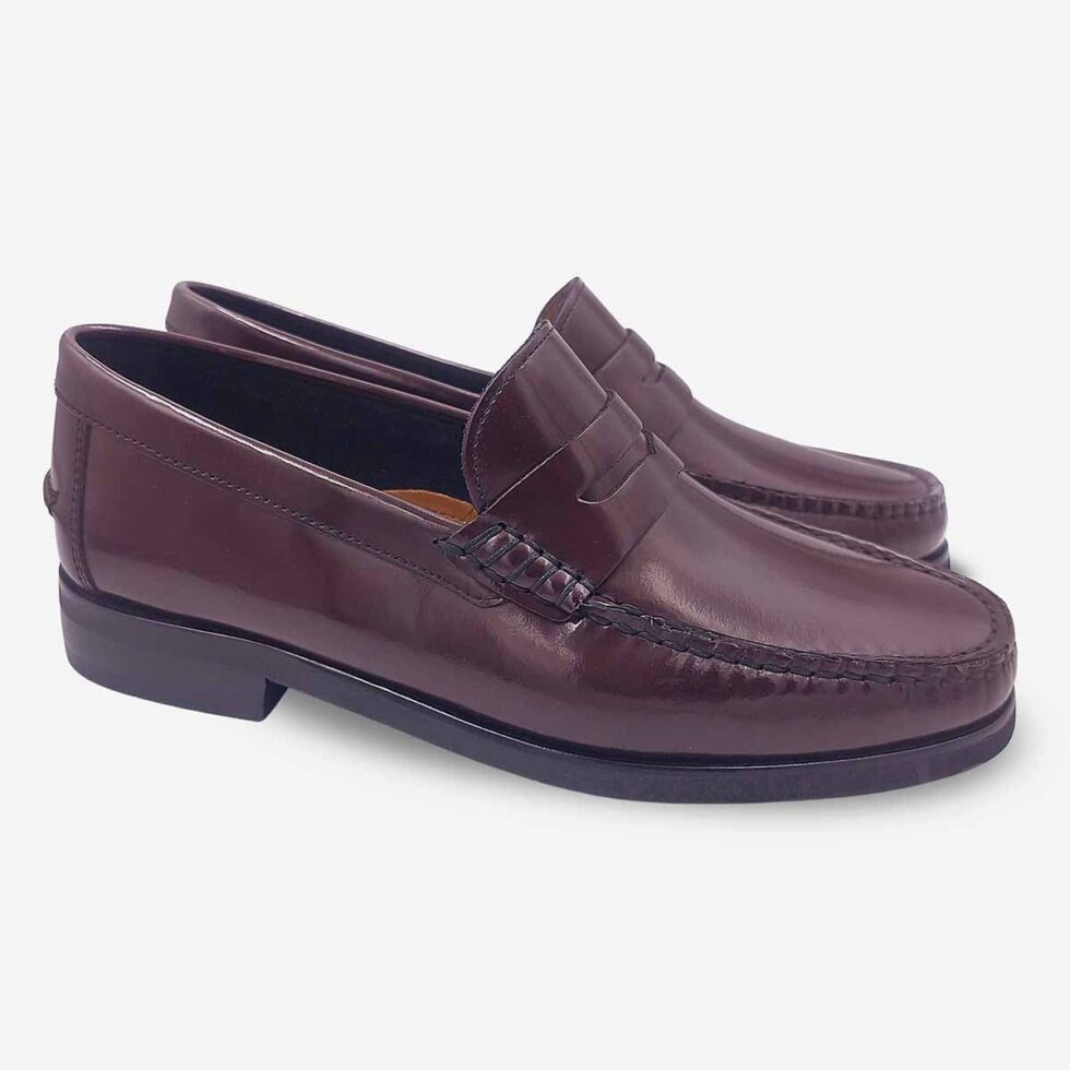 Angled pair of Florsheim Berkley Flex Burgundy Moc Toe Loafers.