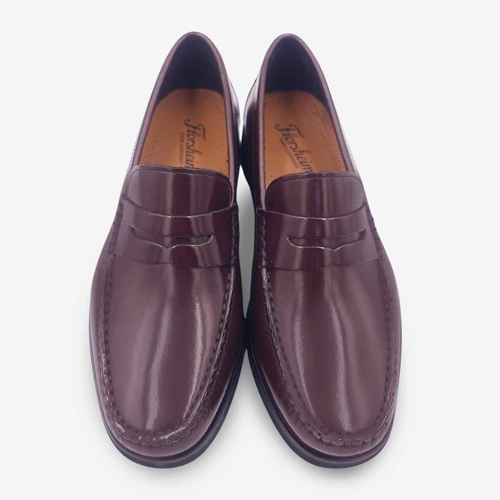 Top view of Florsheim Berkley Flex Burgundy Moc Toe Penny Loafers.