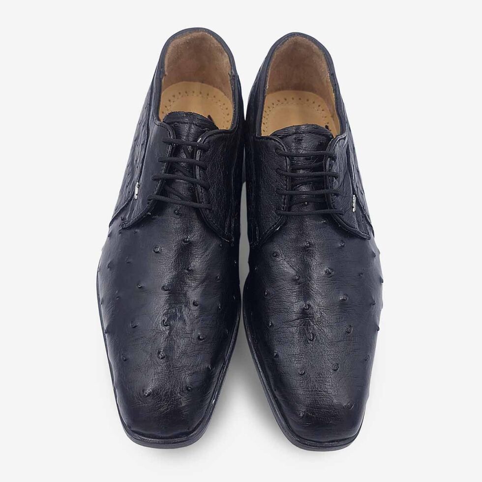 Top view of Florsheim Brandon Ostrich Black Shoes in black.