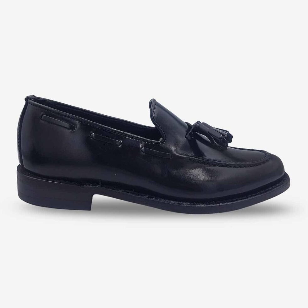Side front view of Florsheim Cobbler Tassel Loafers in Black colour.