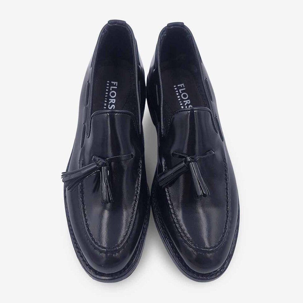 Top view of Florsheim Cobbler Tassel Loafers in Black colour.