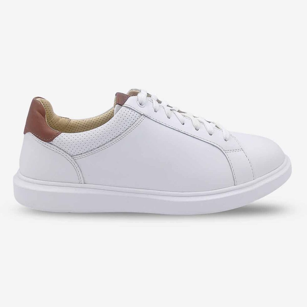 Side front view of Florsheim Social White Sneakers.