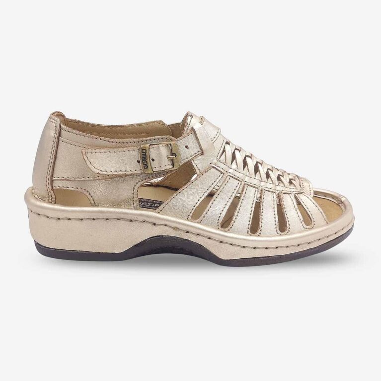 Side front view of Omega Kids Kgosi Gold Sandal