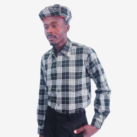 Monatic Viyella Kensington long sleeve check shirt in black and white, three-quarter angle