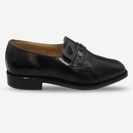 Crockett & Jones Cobbler black leather slip-on shoes side-front perspective