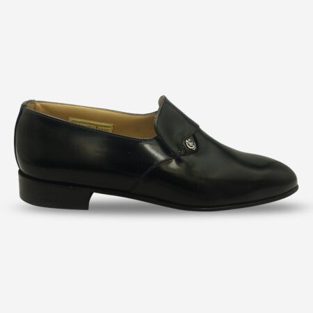 Crockett & Jones Mastercalf Black slip-on shoes side-front perspective