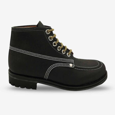 Side front view of Ranger Black Nubuck boots showing profile and reinforced stitching