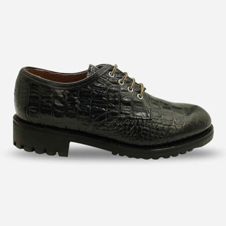 Side front view of Ranger Shoes for Men Black Croc Print leather lace-up formal shoe
