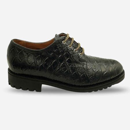 Side front angle of Ranger Shoes for Men Black Textured leather lace-up shoe