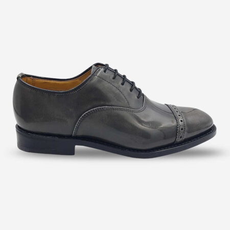 Saxone Ash Grey leather toe cap Oxford angled from side front