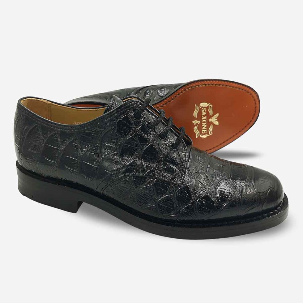 Saxone black textured leather lace-ups with leather outsole and welted construction