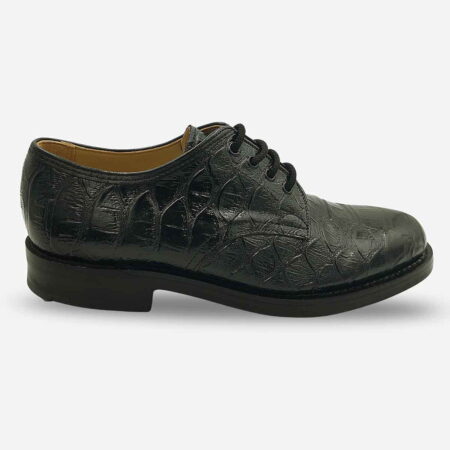 Saxone black textured leather lace-up shoe angled from side front