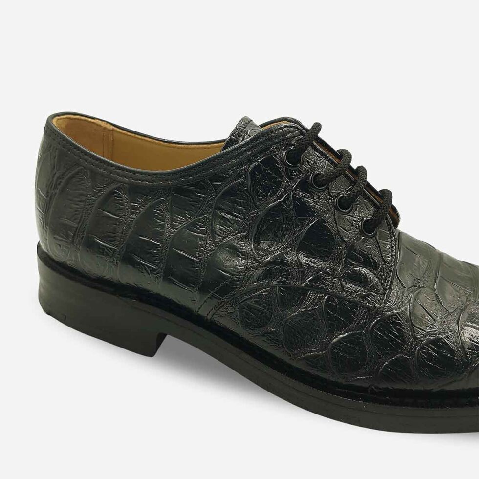 Saxone black textured leather lace-up shoe with embossed finish and clean toe