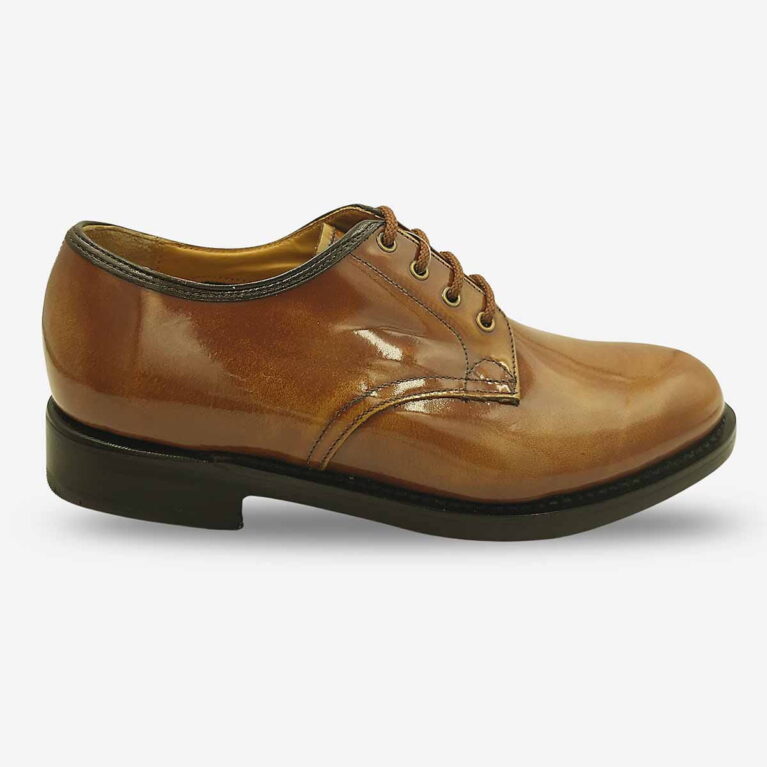 Saxone Brown Leather Classic Lace Up Derby side-front showing polished brown leather and open-lace Derby design