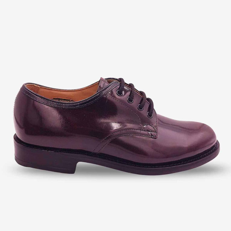 Saxone burgundy leather lace-up shoe angled from front side