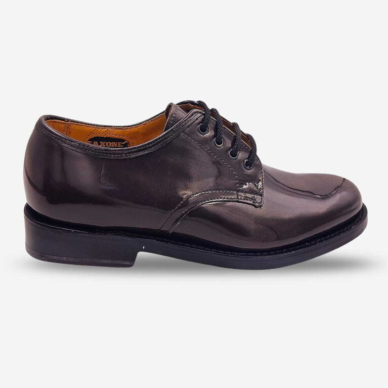Saxone grape black leather lace-up shoe angled from side front