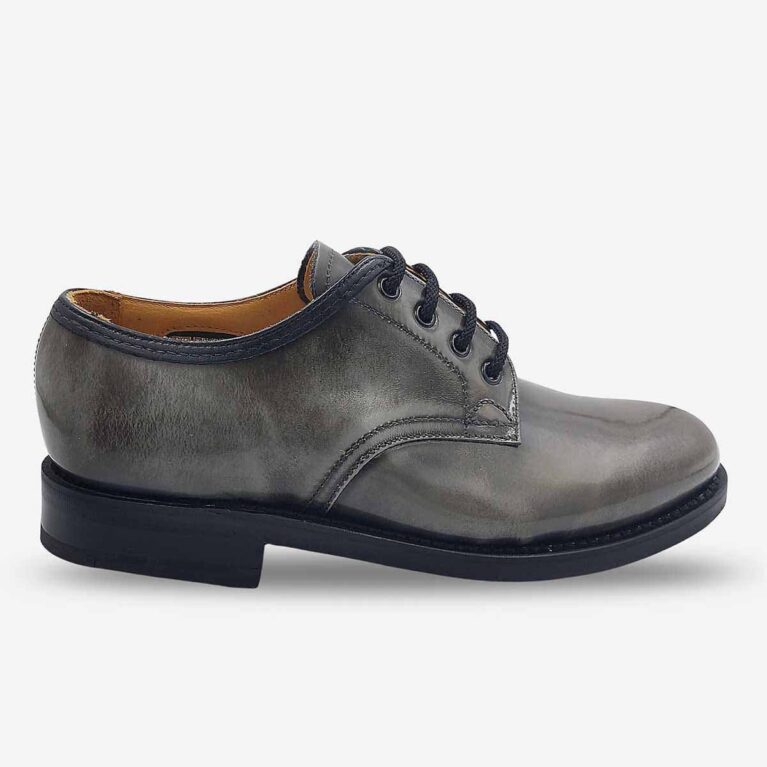 Saxone grey leather lace-up shoe angled from side front