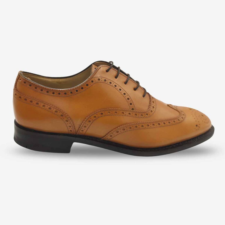 Saxone Tan leather wingtip brogue Oxford angled side front