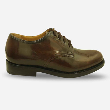 Saxone Walnut Chocolate leather lace-up shoe angled from side front