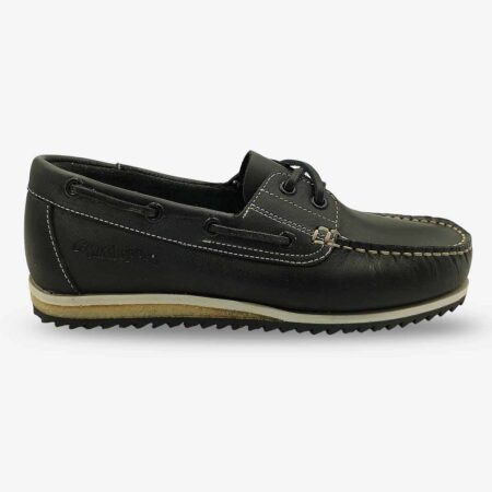 Grasshopper Denver black moccasin shoe side front view