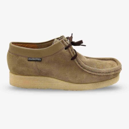 Grasshopper Denver Algae Suede shoe side front with logo tag