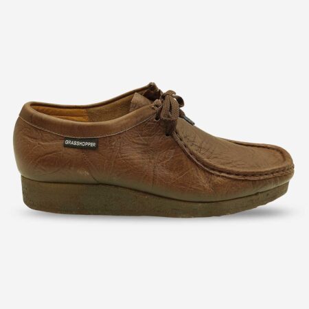 Grasshopper Tornado Mid Brown Leather shoe side front with logo detailing