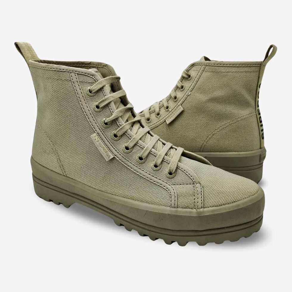 Superga 2341 Alpina grey boots, mirrored pair showing both boots from opposite angles