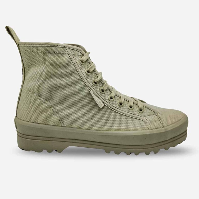 Superga 2341 Alpina high-top boot in grey, side-front view with visible side tab and black heel lettering