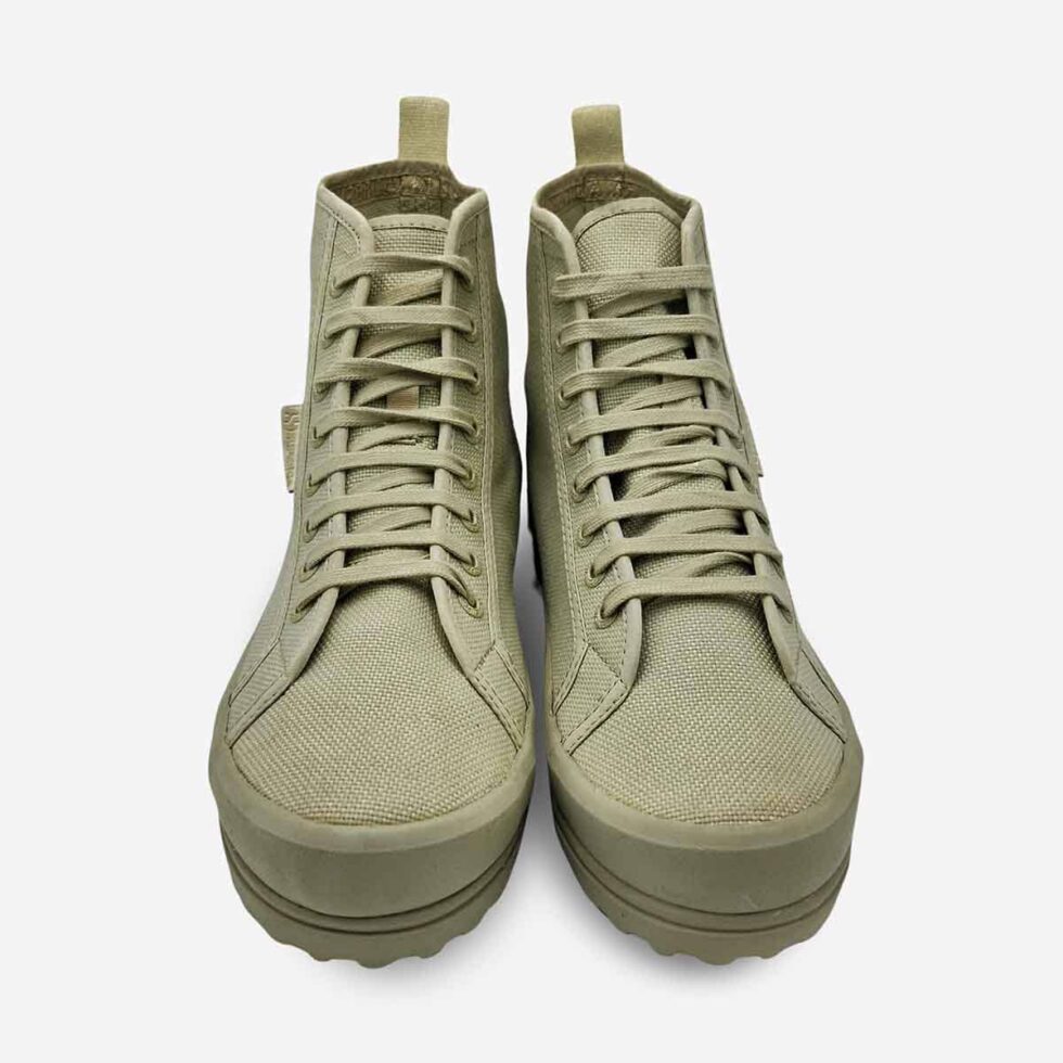 Top view of Superga 2341 Alpina boots in grey showing lace-up design and cotton lining