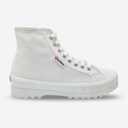Superga 2341 Alpina low-top boot in white, side-front view with visible side tab and lug sole