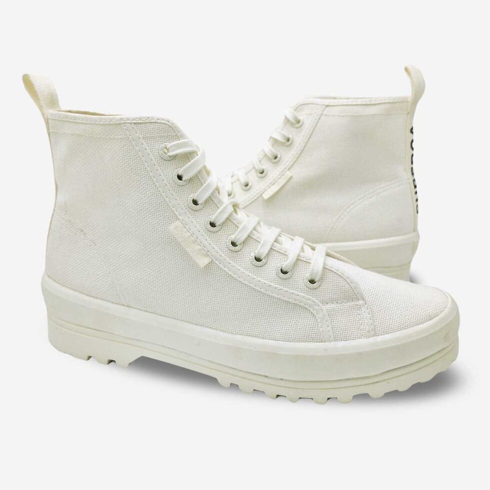 Superga 2341 Alpina white boots, mirrored pair showing both boots from opposite angles