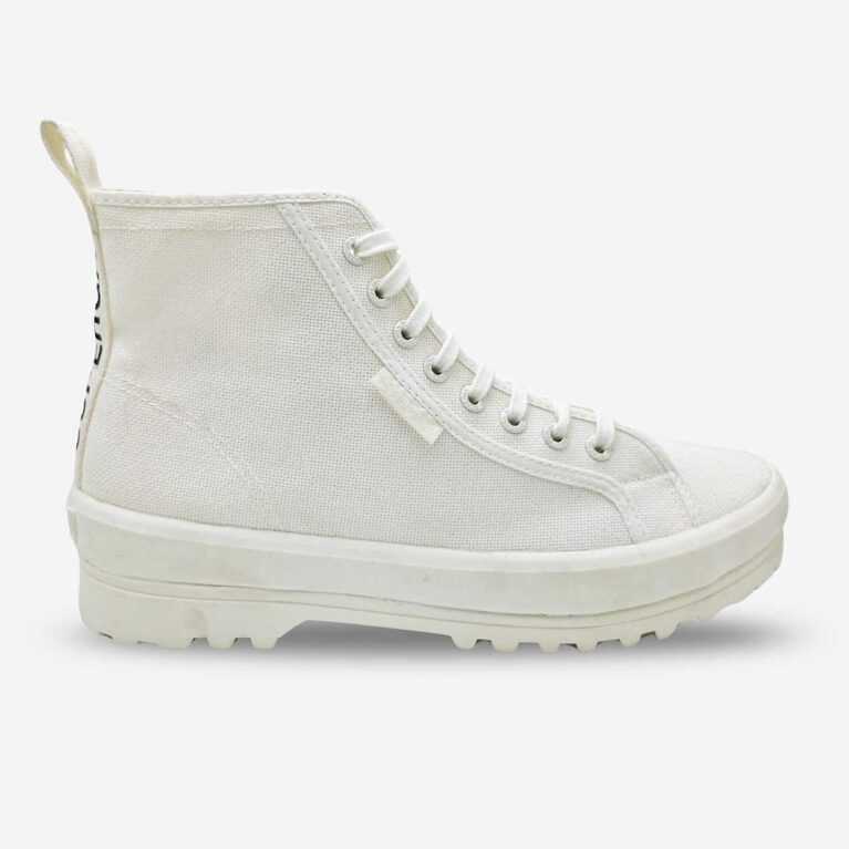 Superga 2341 Alpina high-top boot in white, side-front view with visible side tab and black heel lettering
