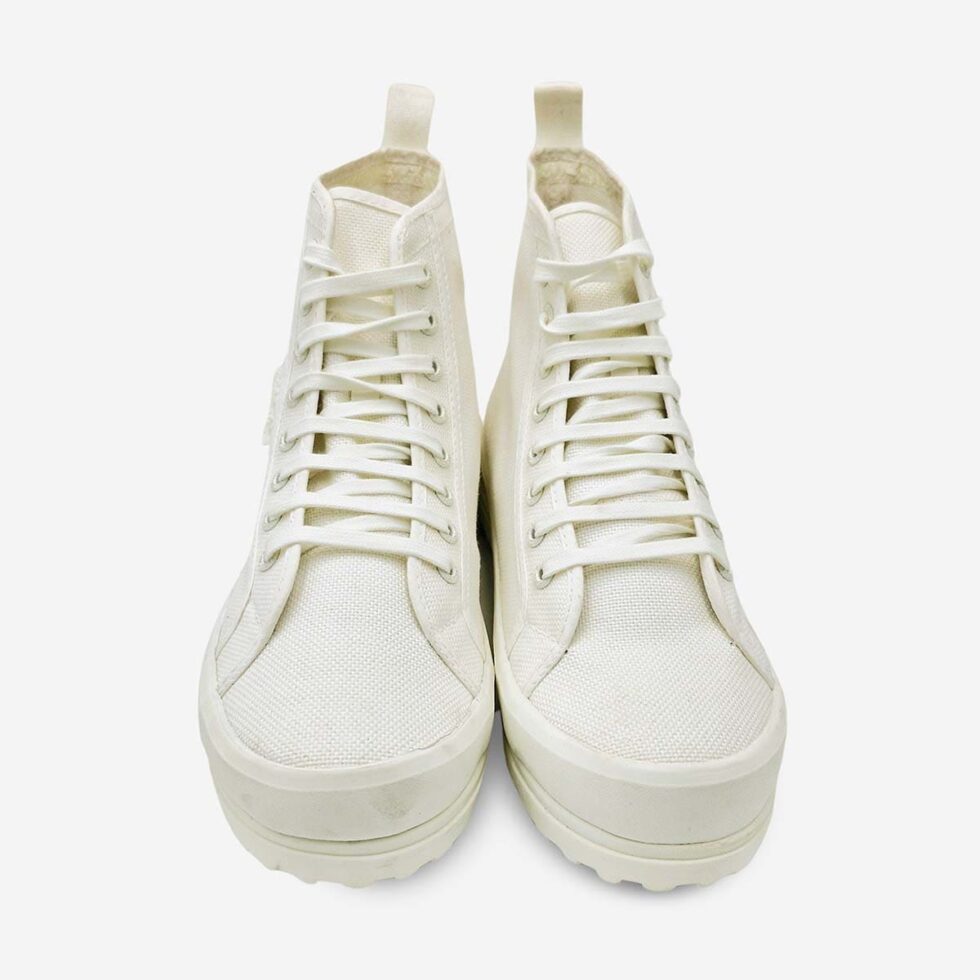 Top view of Superga 2341 Alpina boots in white showing lace-up design and cushioned cotton lining