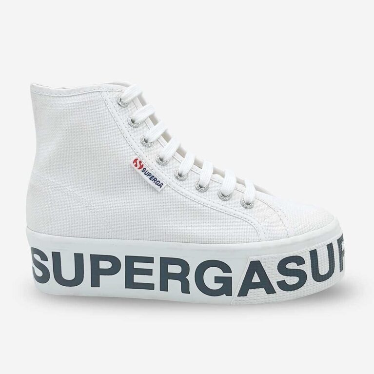 Superga 2708 Cotu platform boot in white, side-front view with visible side tab and outsole lettering