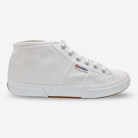 Superga 2754 Cotu midtop boot in white, side-front view with visible side tab and clean canvas finish