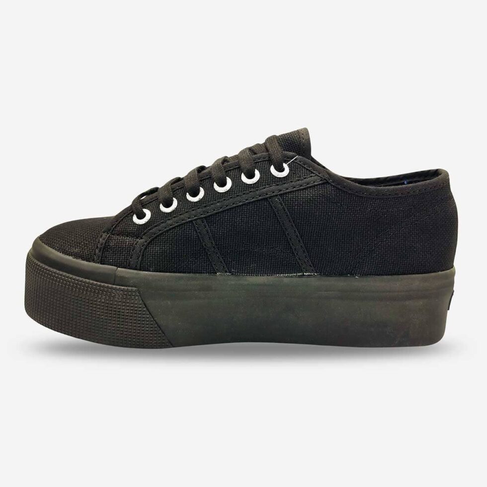 Superga 2790 platform sneaker in full black, inner side showing smooth canvas upper and simple structure