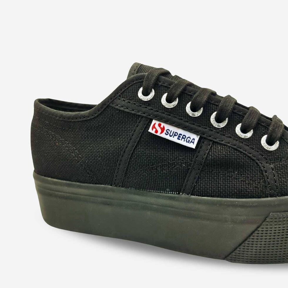Superga 2790 platform sneaker in full black canvas with flatform sole and minimal design