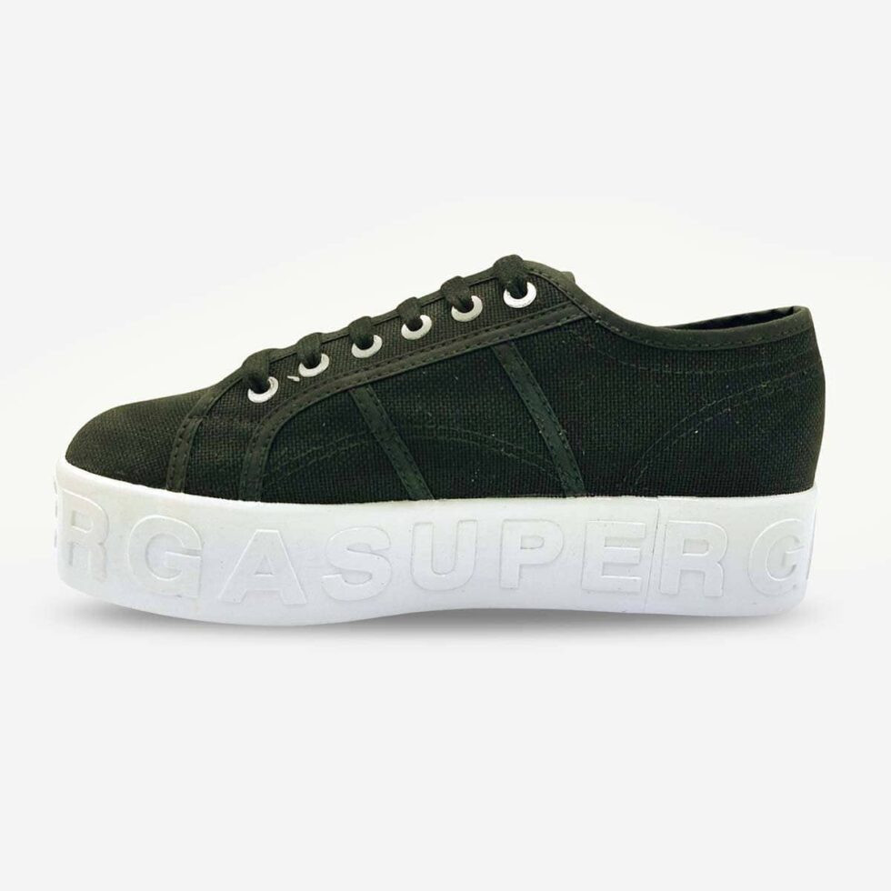 Superga 2790 platform sneaker in black canvas, inner side with clean upper and black sole