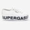 Superga 2790 platform sneaker in white vegan leather, side-front view with side tab and outsole lettering