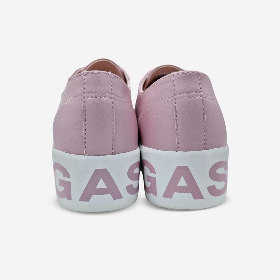 Rear view of Superga 2790 pink platform vegan leather sneaker showing heel and white sole