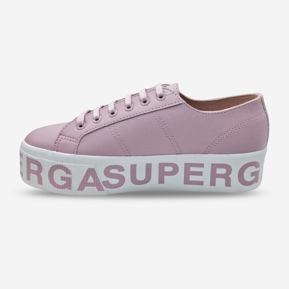 Superga 2790 platform sneaker in pink vegan leather, inner side showing smooth upper and minimal finish